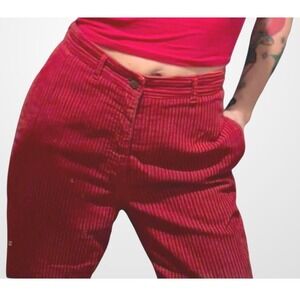 Contempo Casuals Vintage Red Black Striped Corduroy Pants High Waisted Trousers